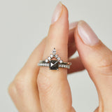 Platinum salt and pepper princess rose cut diamond engagement pavé ring