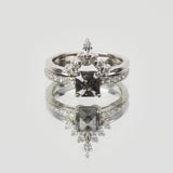 Platinum salt and pepper princess rose cut diamond engagement pavé ring