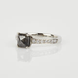 Platinum salt and pepper princess rose cut diamond engagement pavé ring