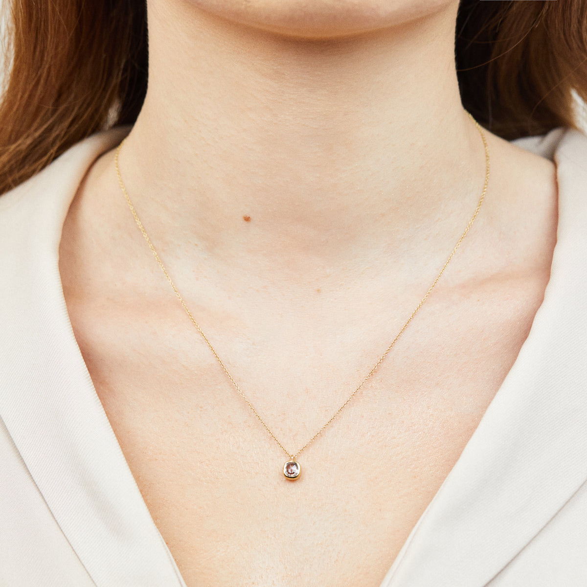 Cushion rose cut salt and pepper diamond necklace in 18ct yellow gold.