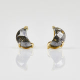 Salt and pepper crescent moon diamond earrings in yellow gold.