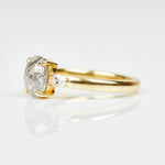 18ct yellow gold salt and pepper oval diamond engagement trilogy ring