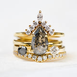 18ct yellow gold salt and pepper pear diamond engagement solitaire ring