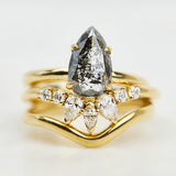 18ct yellow gold salt and pepper pear diamond engagement solitaire ring