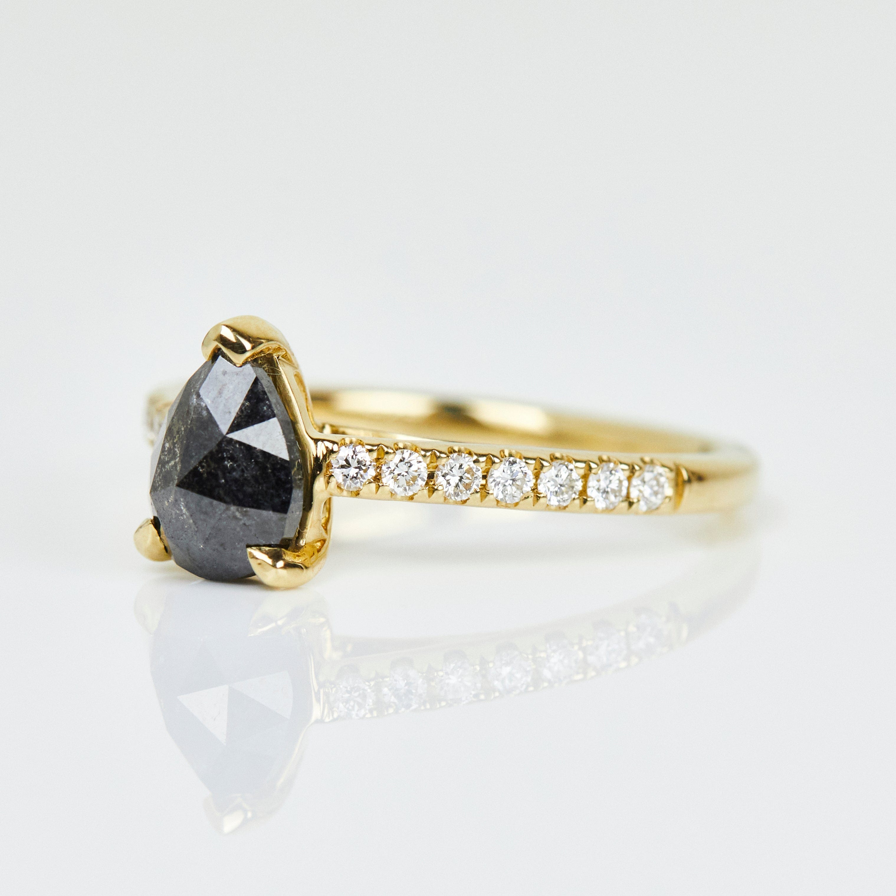 18ct yellow gold salt and pepper pear diamond engagement pavé ring