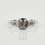 Platinum salt and pepper emerald cut diamond engagement one-of-a-kind ring