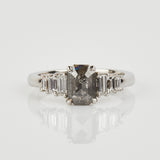 Platinum salt and pepper emerald cut diamond engagement one-of-a-kind ring