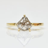 18ct yellow gold salt and pepper shield diamond engagement solitaire ring