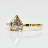 18ct yellow gold salt and pepper shield diamond engagement solitaire ring