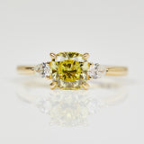 18ct yellow gold cushion cut trilogy yellow lab grown diamond ring UK
