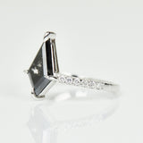 Platinum salt and pepper kite diamond engagement pavé ring