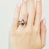 18ct yellow gold salt and pepper kite diamond engagement pavé ring