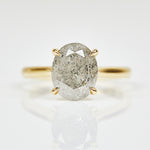 18ct yellow gold salt and pepper oval diamond engagement solitaire ring