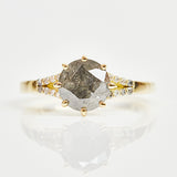 18ct yellow gold salt and pepper round brilliant cut diamond engagement one-of-a-kind ring