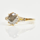 18ct yellow gold salt and pepper round brilliant cut diamond engagement one-of-a-kind ring