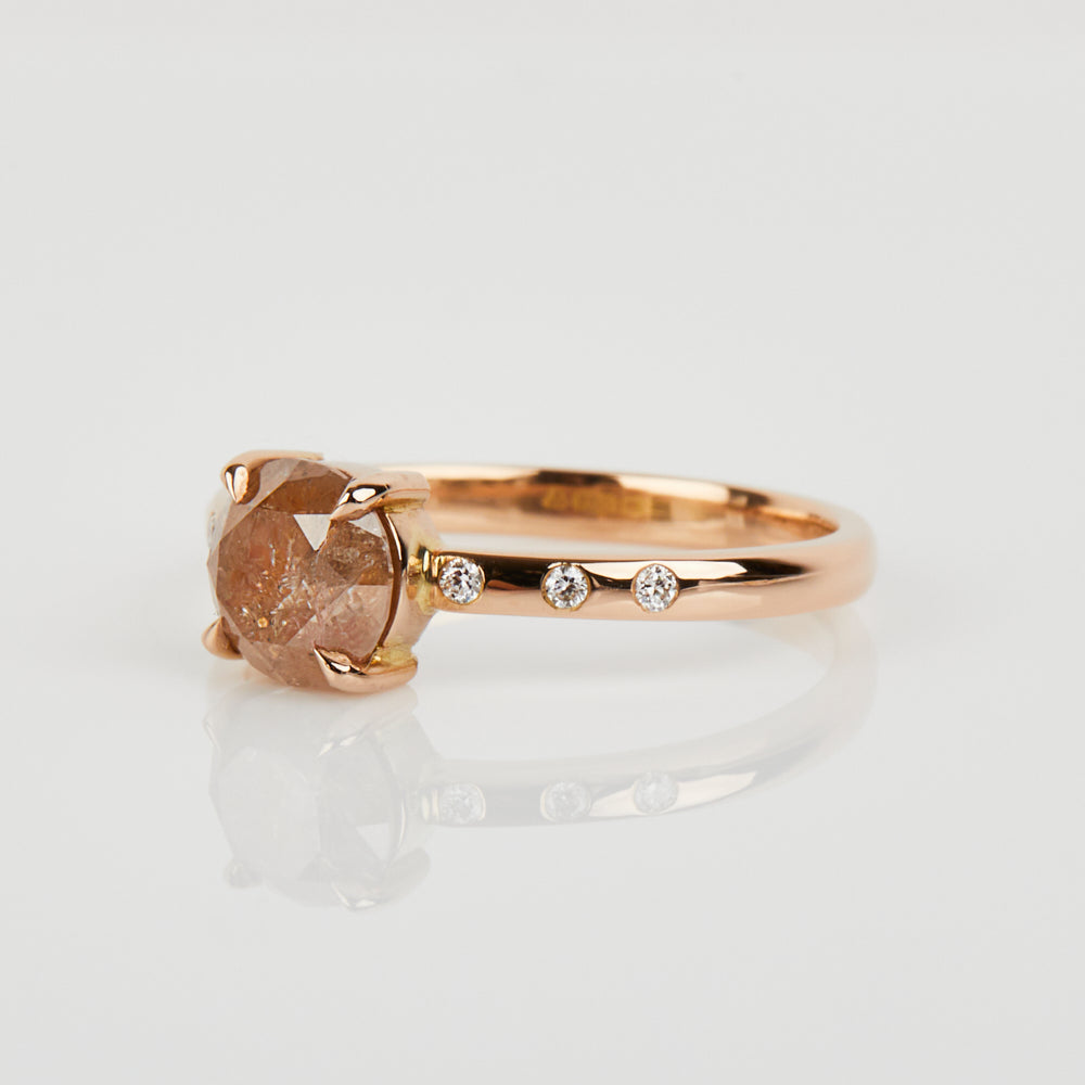 18ct rose gold round peach diamond engagement ring