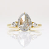 18ct yellow gold salt and pepper pear diamond engagement trilogy ring