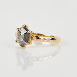 18ct yellow gold salt and pepper hexagon diamond engagement solitaire ring