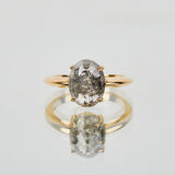 18ct yellow gold salt and pepper oval diamond engagement solitaire ring