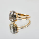 18ct yellow gold salt and pepper oval diamond engagement solitaire ring