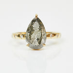 18ct yellow gold salt and pepper pear diamond engagement solitaire ring