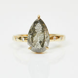 18ct yellow gold salt and pepper pear diamond engagement solitaire ring