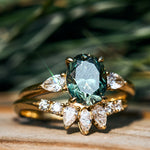 Oval Green Sapphire Engagement Ring Trilogy
