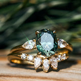 Oval Green Sapphire Engagement Ring Trilogy