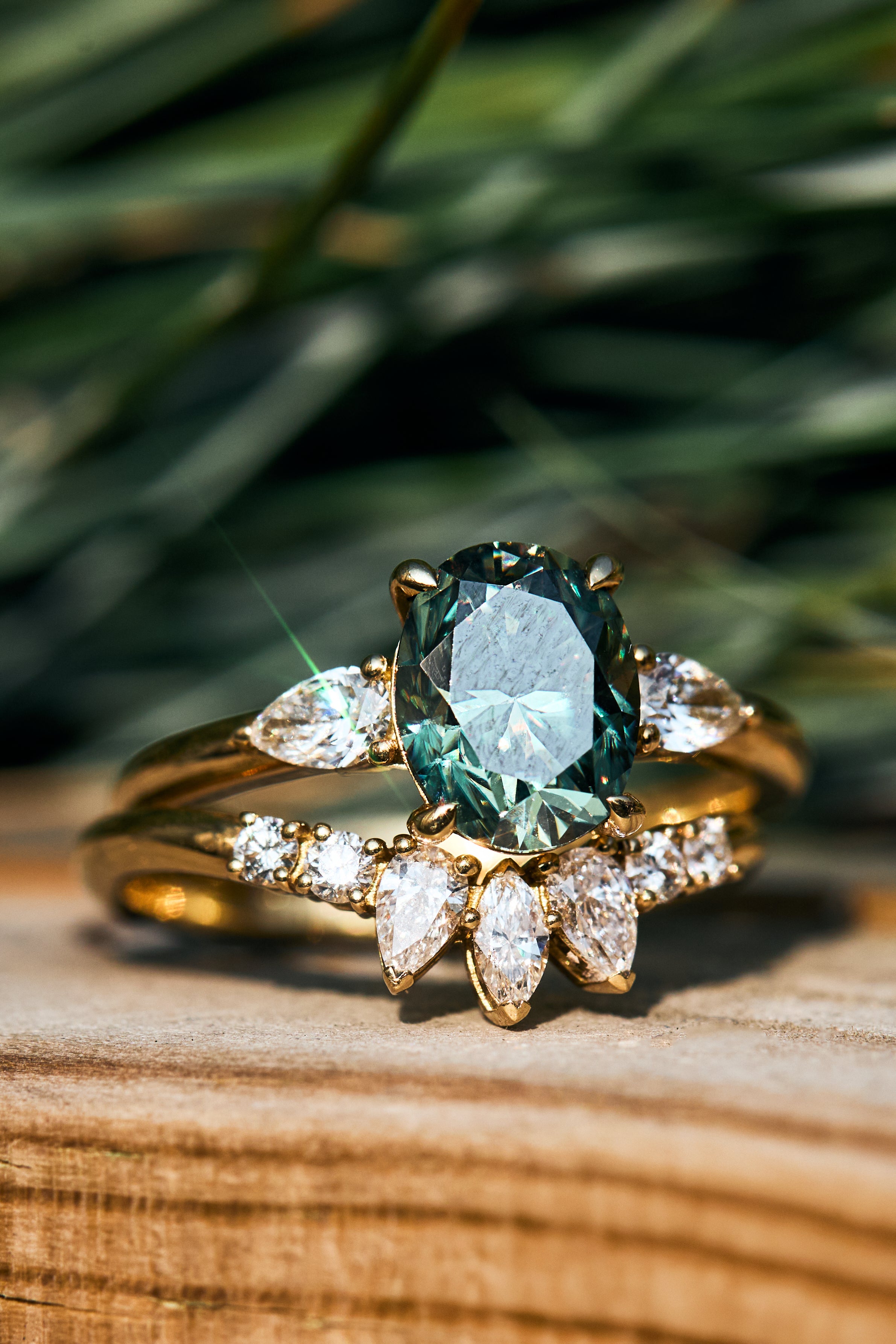 Oval Green Sapphire Engagement Ring Trilogy