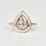 18ct rose gold salt and pepper pear diamond engagement one-of-a-kind ring