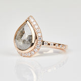18ct rose gold salt and pepper pear diamond engagement one-of-a-kind ring