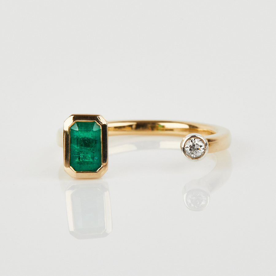 Emerald & Diamond Dot Ring
