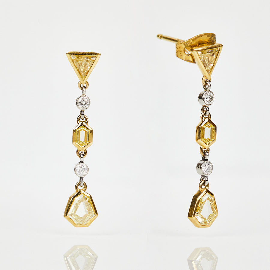 Handmade Yellow  Sapphire and Diamond Drop Earrings