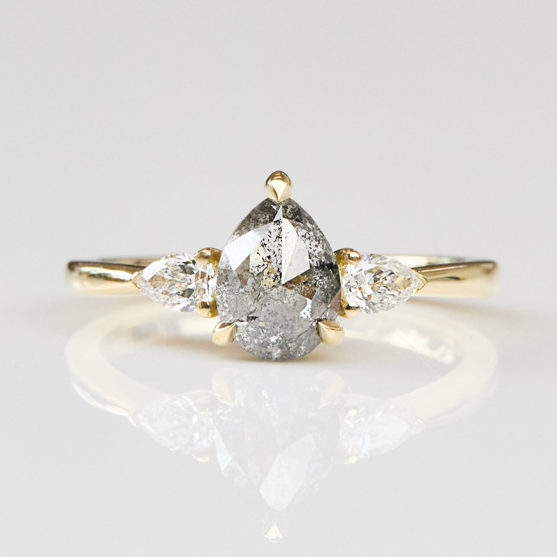 Pear Shape Salt and Pepper Diamond Engagement Ring