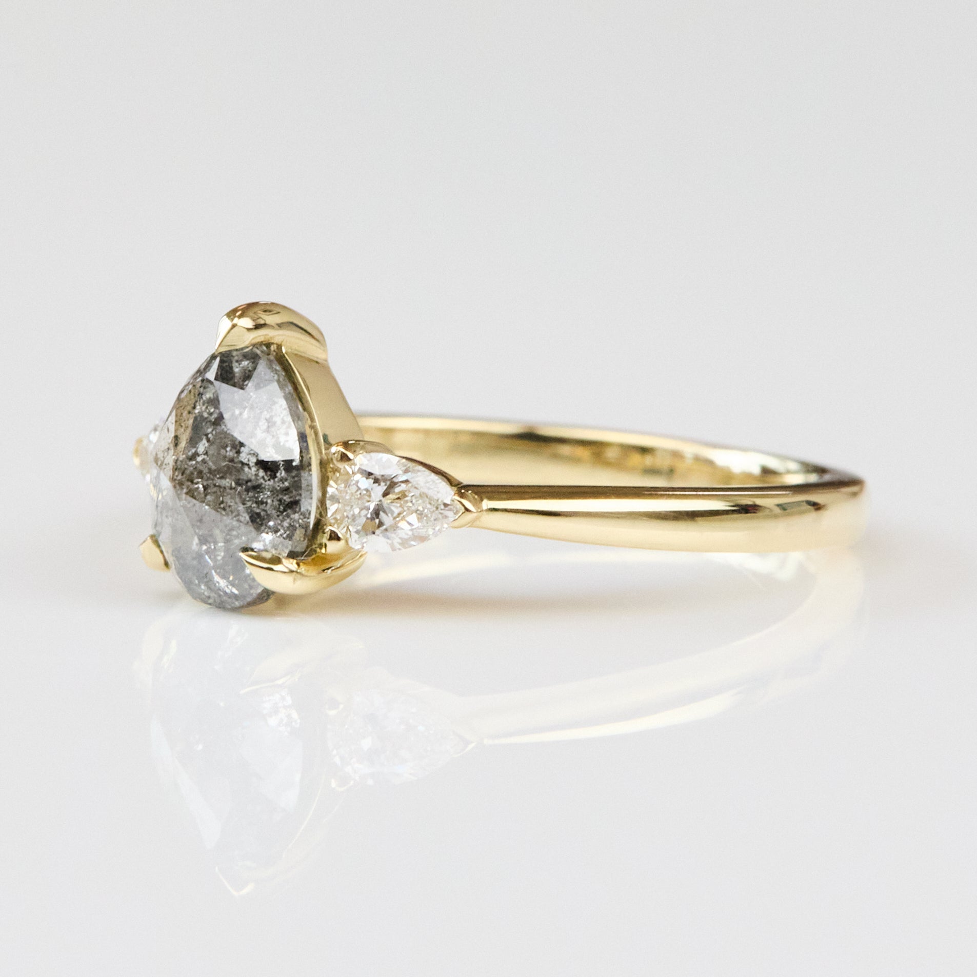 Pear Shape Salt and Pepper Diamond Engagement Ring