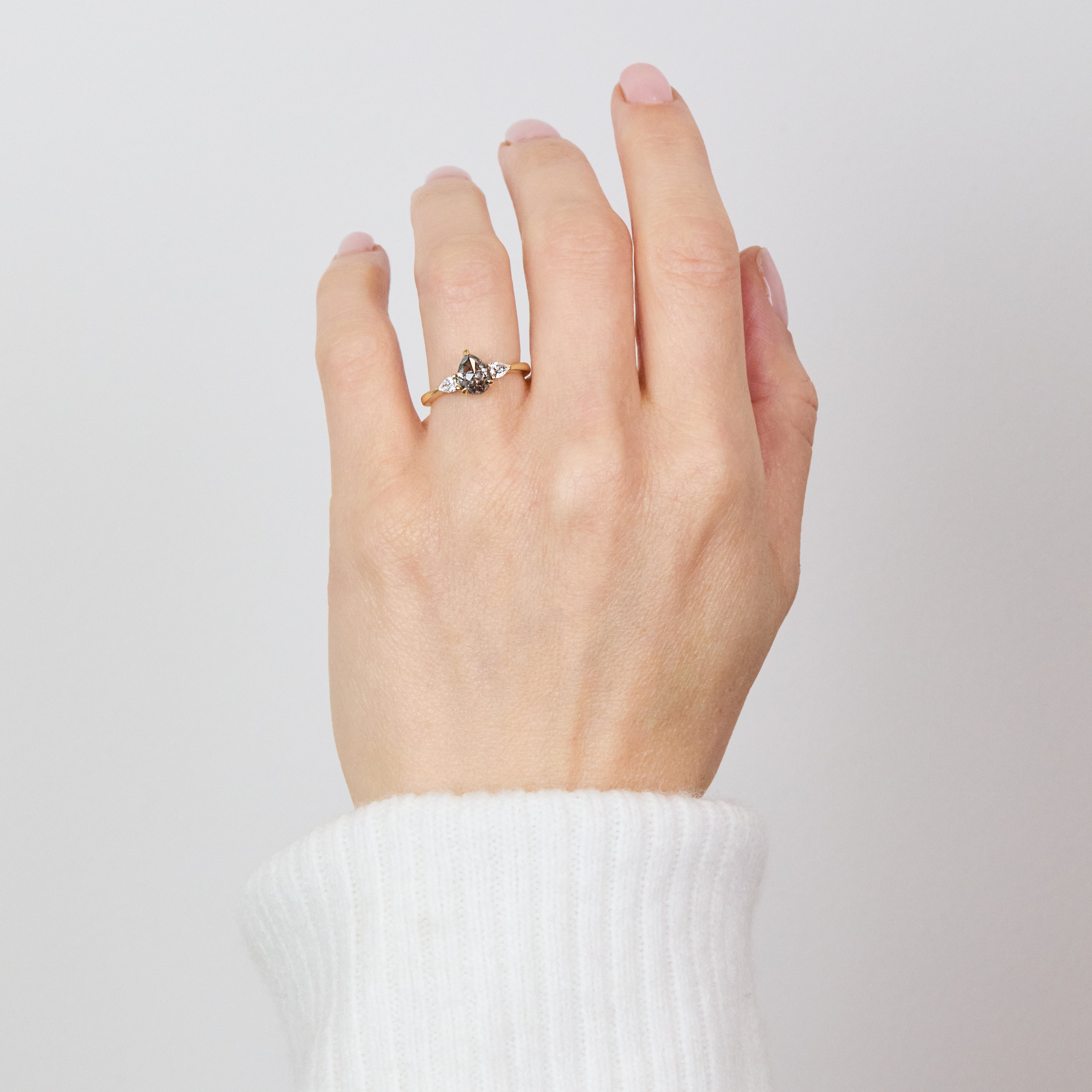 Pear Shape Salt and Pepper Diamond Engagement Ring