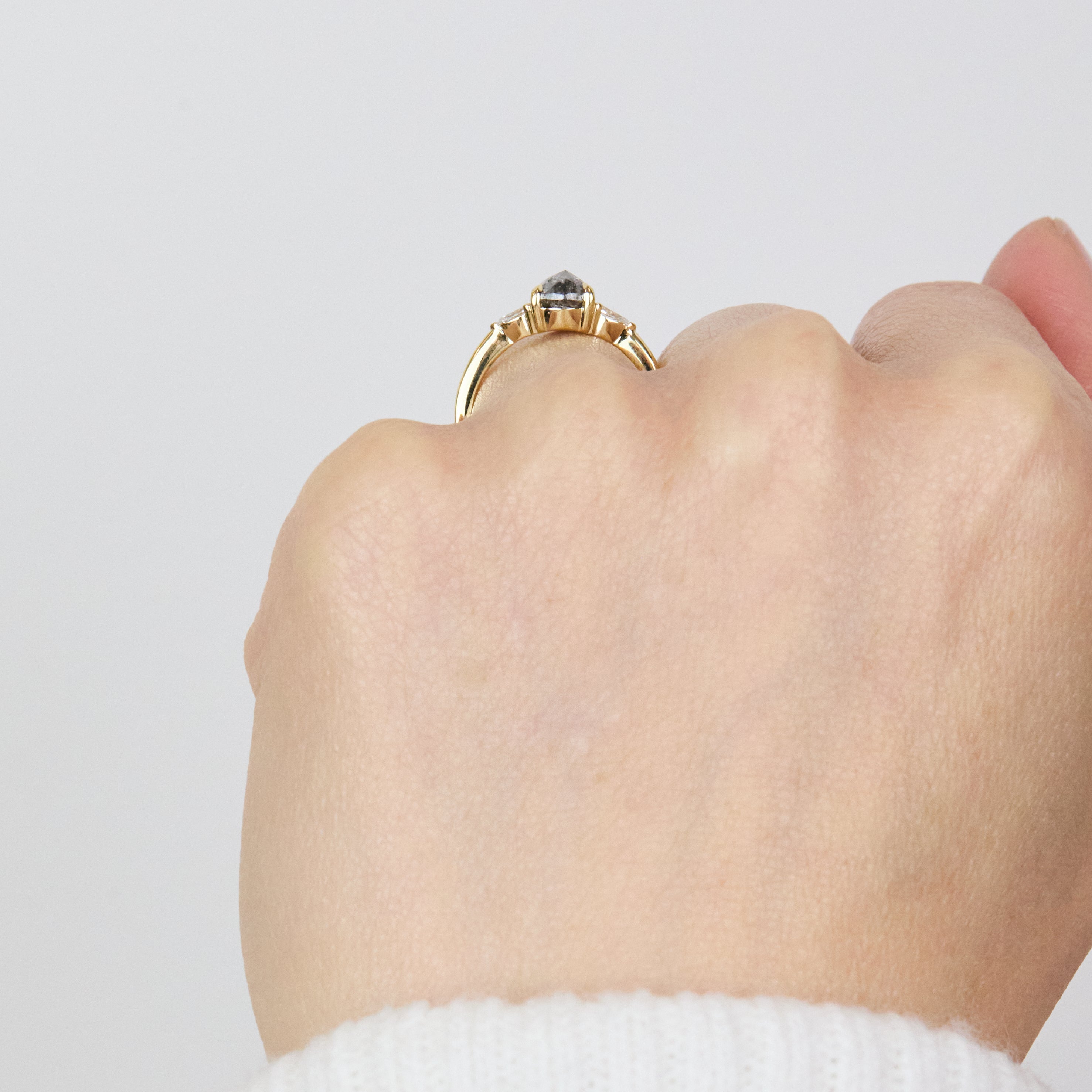 Pear Shape Salt and Pepper Diamond Engagement Ring