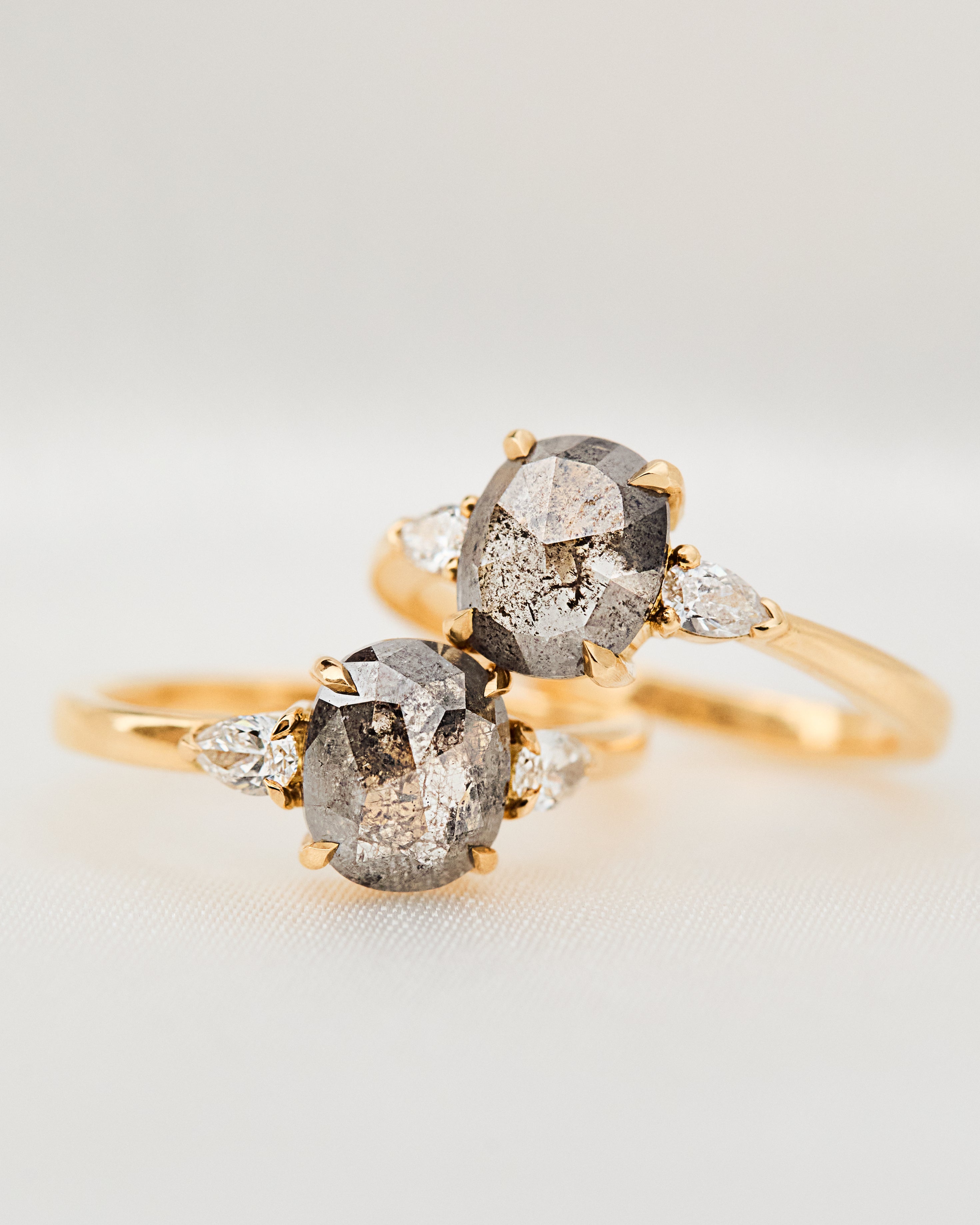 18ct Yellow Gold Oval Salt and Pepper Diamond Engagement Rings