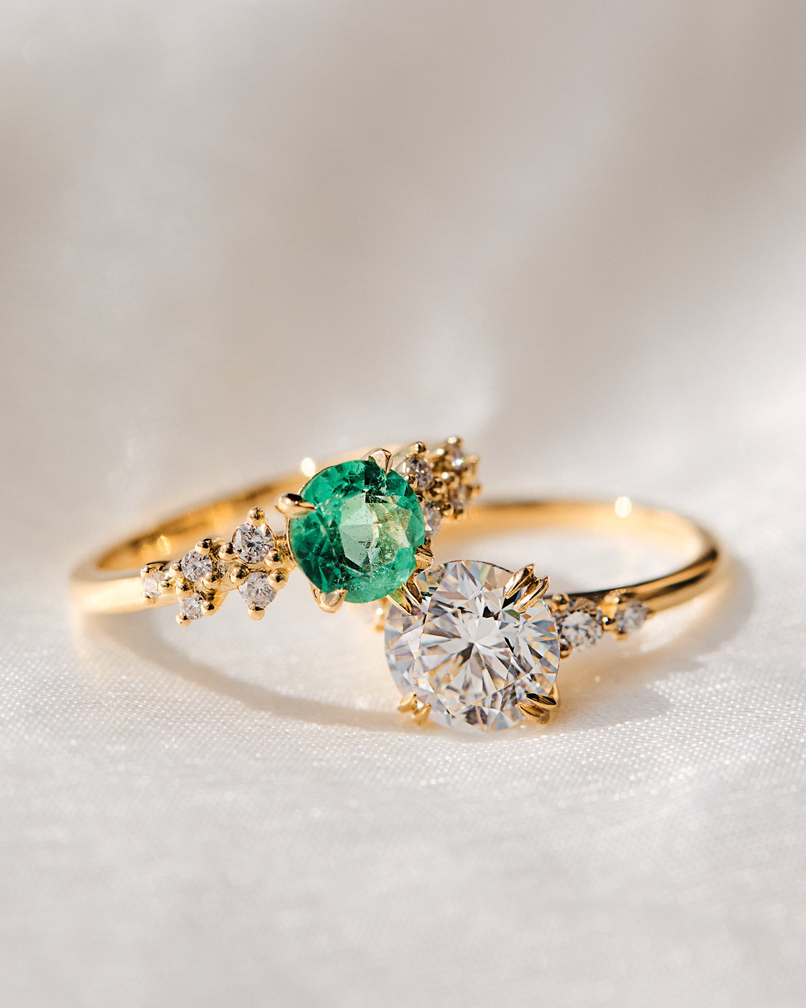 Round Brilliant Cut Colombian Emerald Engagement Ring