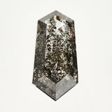 Alternative elongated hexagon rose-cut dark gray salt and pepper diamond.