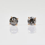 Dark and stormy salt and pepper diamond studs set in 18ct rose gold
