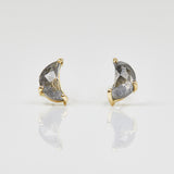 Grey salt & pepper crescent moon diamond earrings in 18ct yellow gold.