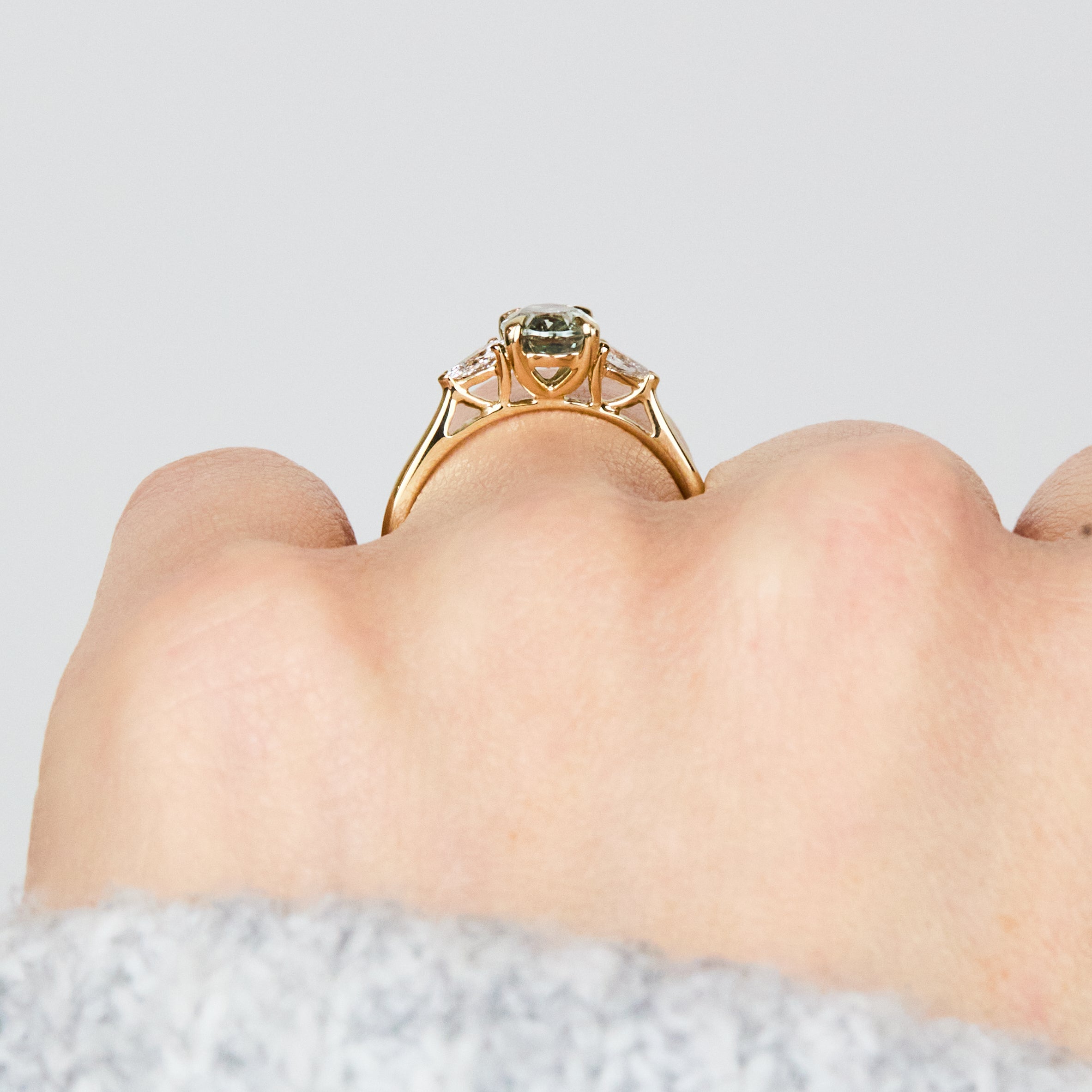 Oval Unheated Green Sapphire Engagement Ring