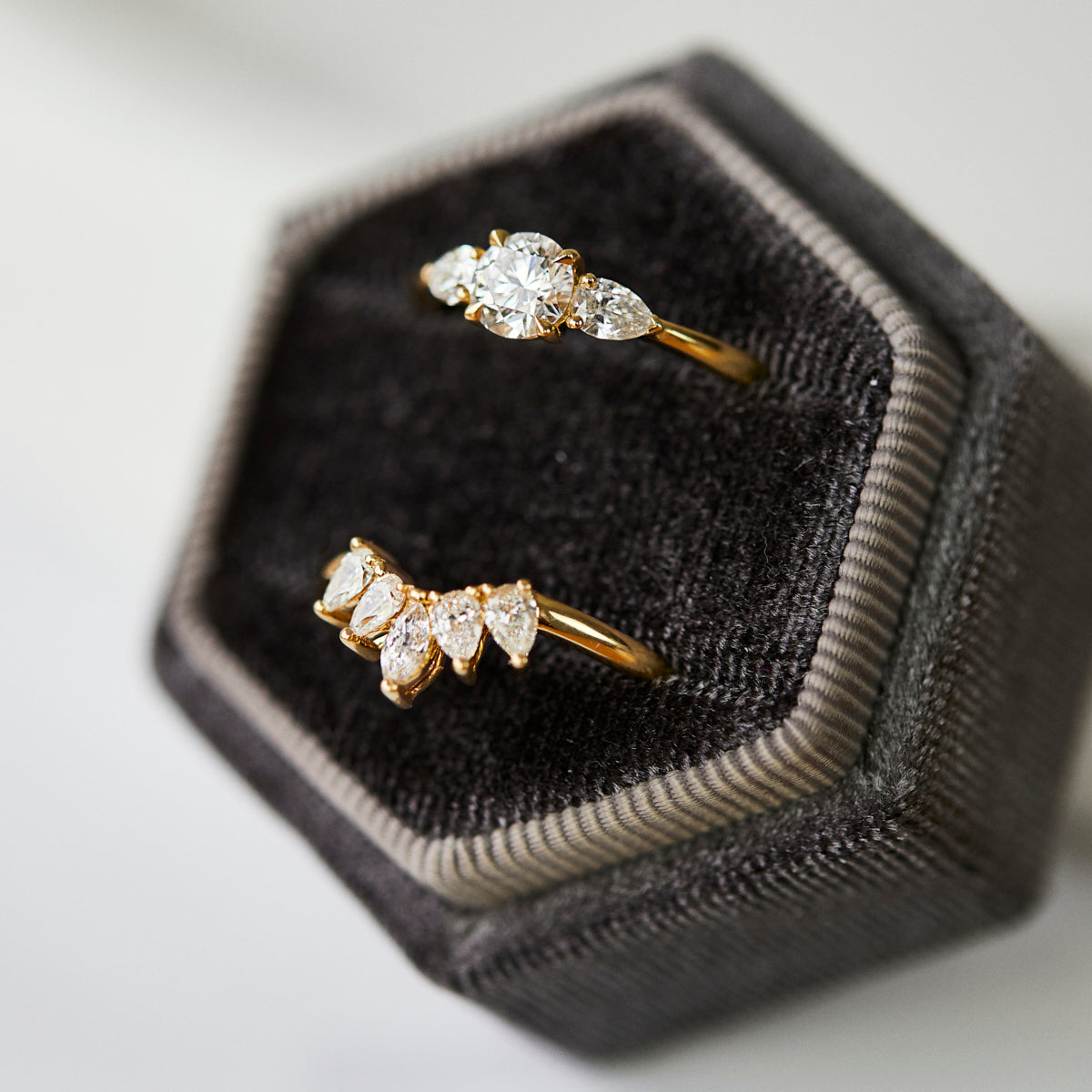 18ct yellow gold brilliant round cut trilogy lab grown diamond ring UK