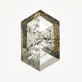 Elongated hexagon rose-cut loose salt and pepper diamond with black inclusions.