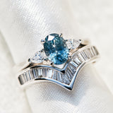 Oval Blue Teal Sapphire Engagement Ring Trilogy