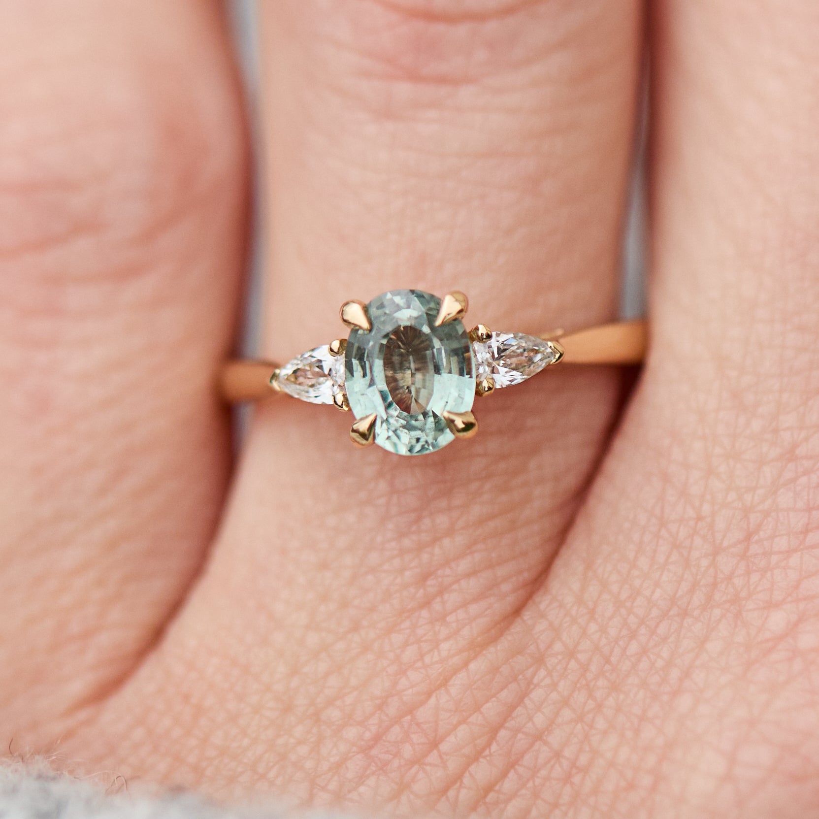 Oval Unheated Green Sapphire Engagement Ring
