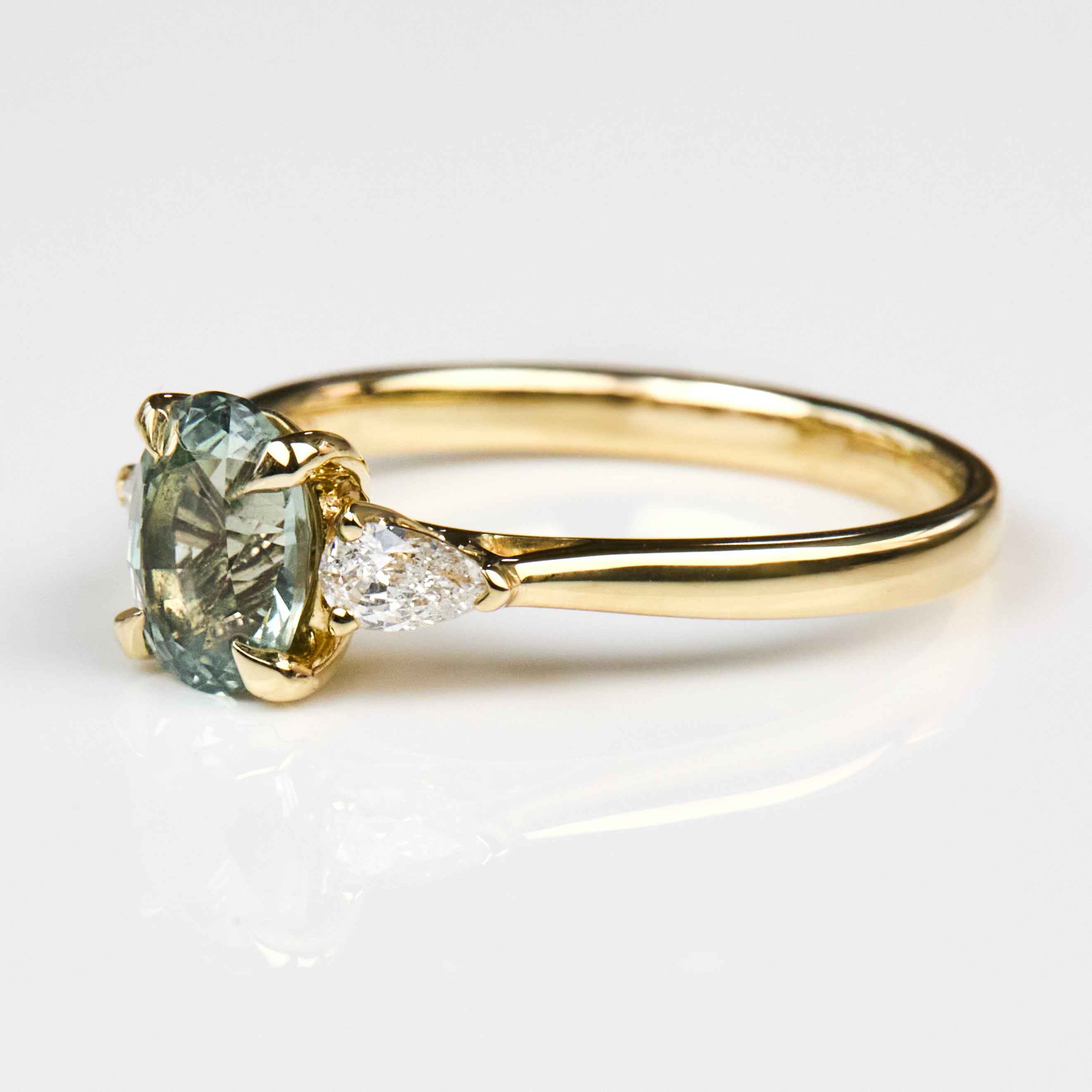 Oval Unheated Green Sapphire Engagement Ring