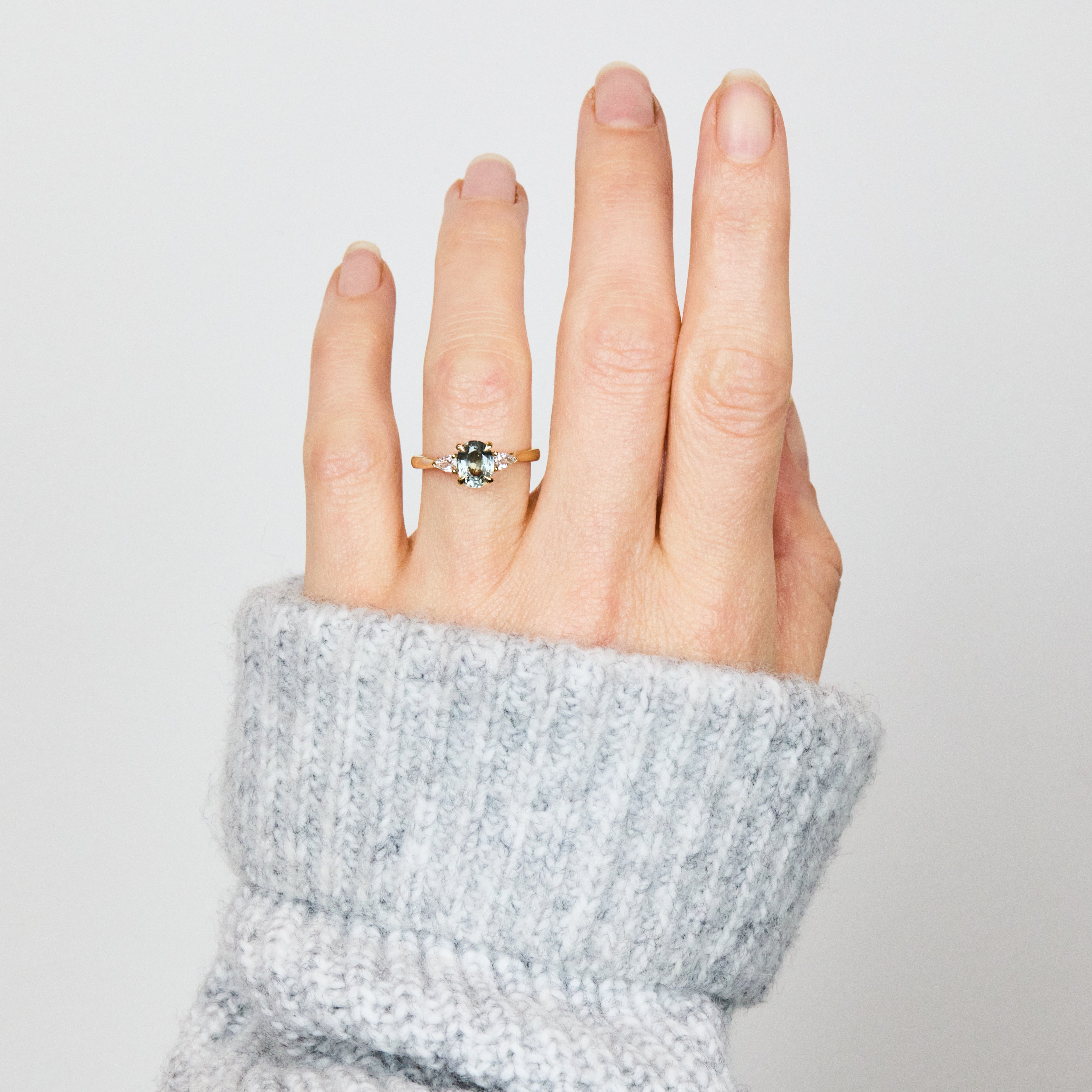 Oval Unheated Green Sapphire Engagement Ring