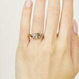 18ct yellow gold salt and pepper pear and emerald cut diamond engagement toi et moi ring